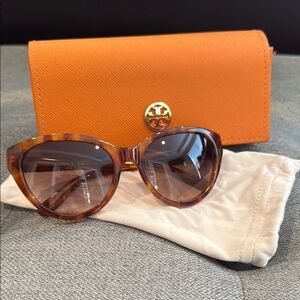 Tory Burch Tortoise Shell Sunglasses with Orange Case